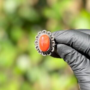 Vintage Coral Ring with Silver Setting